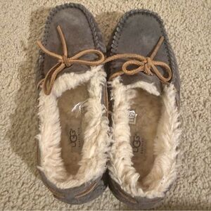 UGG Gray Moccasins with Plush Cream Lining